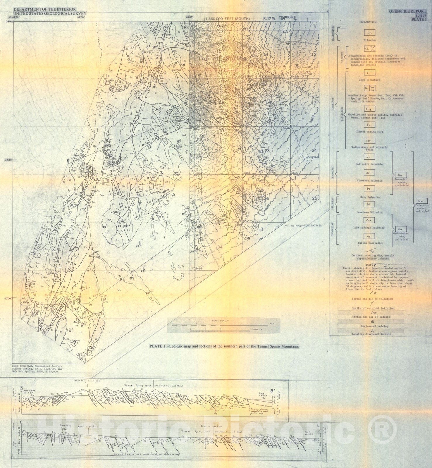 Map : Notes on the Cenozoic structural history of the Tunnel Spring Mountains area, western Millard County, Utah, 1980 Cartography Wall Art :