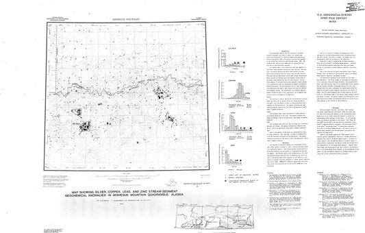 Map : Map showing silver, copper, lead, and zinc stream-sediment geochemical anomalies in Micheguk Mountain quadrangle, Alaska, 1980 Cartography Wall Art :
