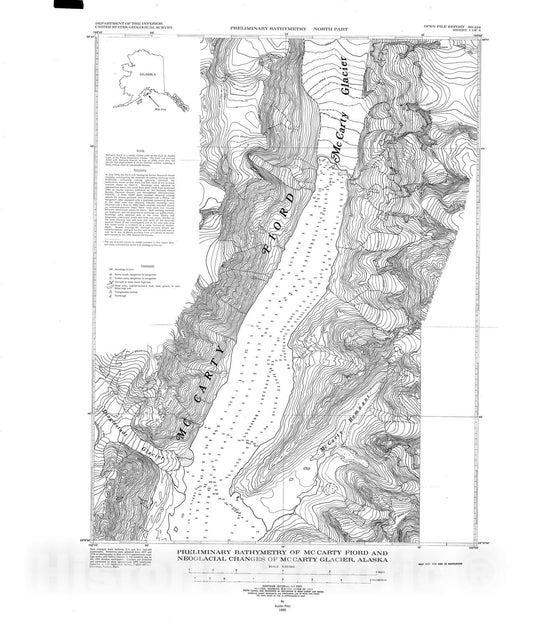 Map : Preliminary bathymetry of McCarty Fiord and neoglacial changes of McCarty Glacier, Alaska, 1980 Cartography Wall Art :