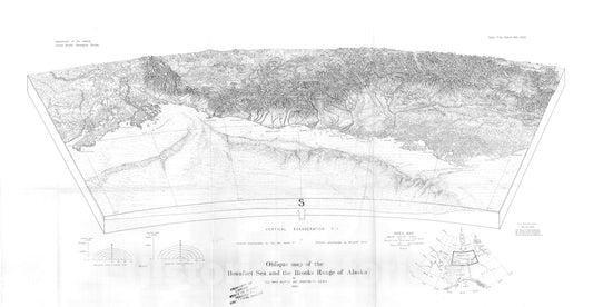 Map : Oblique map of the Beaufort Sea and the Brooks Range of Alaska, 1980 Cartography Wall Art :
