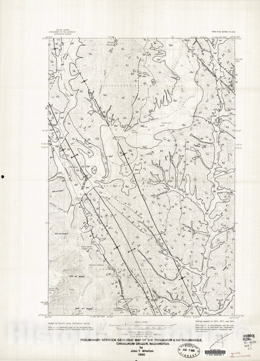 Map : Preliminary bedrock geologic map of the Chiwaukum four NW quadrangle, Chiwaukum graben, Washington, 1980 Cartography Wall Art :