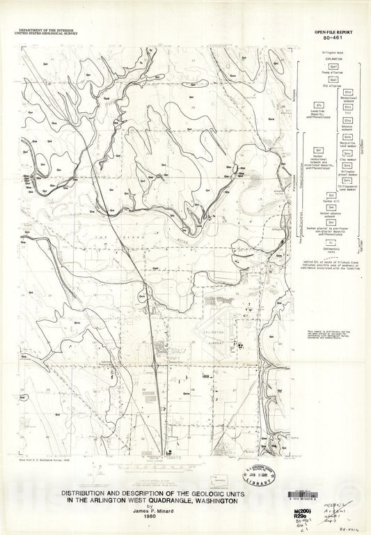 Map : Distribution and description of the geologic units in the Arlington West quadrangle, Washington, 1980 Cartography Wall Art :