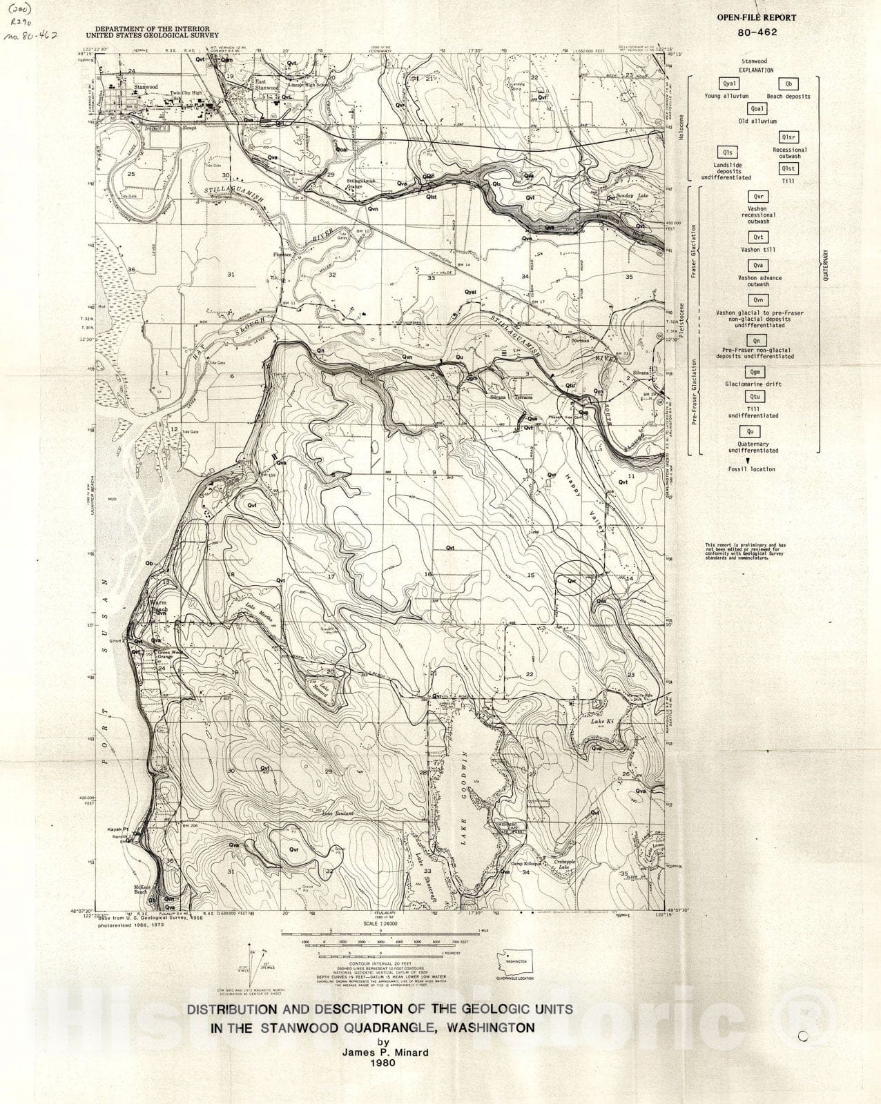 Map : Distribution and description of the geologic units in the Stanwood quadrangle, Washington, 1980 Cartography Wall Art :