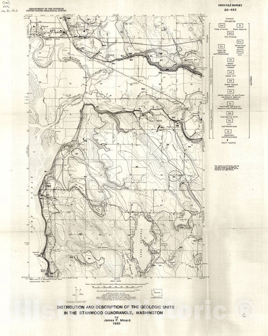 Map : Distribution and description of the geologic units in the Stanwood quadrangle, Washington, 1980 Cartography Wall Art :