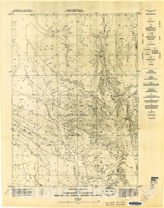 Map : Photogeologic maps of the Miles Ranch and Love Ranch quadrangles, Fremont and Natrona Counties, Wyoming, 1980 Cartography Wall Art :