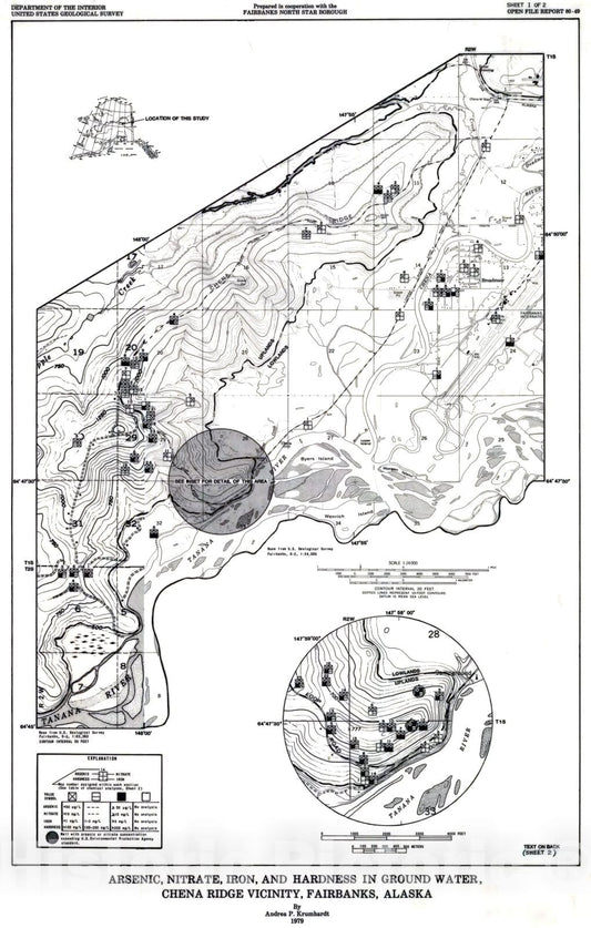 Map : Arsenic, nitrate, iron, and hardness in ground water, Chena Ridge vicinity, Fairbanks, Alaska, 1980 Cartography Wall Art :