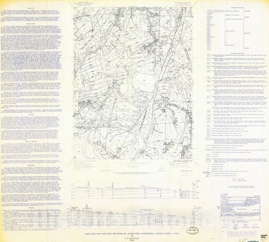 Map : Geologic map and coal sections of Johns Peak quadrangle, Sevier County, Utah, 1980 Cartography Wall Art :