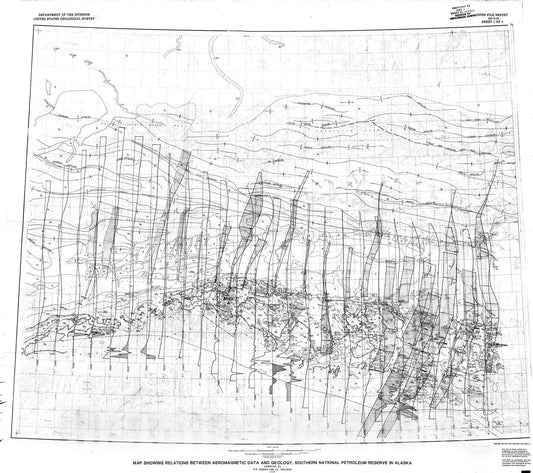 Map : Map showing relations between aeromagnetic data and geology, southern National Petroleum Reserve in Alaska, 1980 Cartography Wall Art :