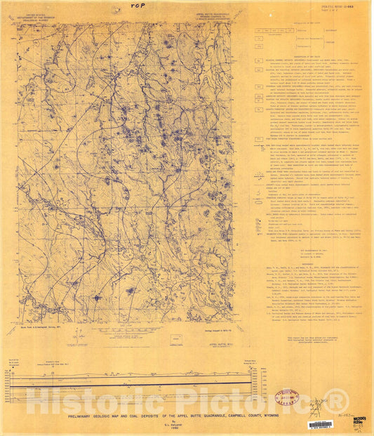 Map : Preliminary geologic map and coal deposits of the Appel Butte quadrangle, Campbell County, Wyoming, 1980 Cartography Wall Art :