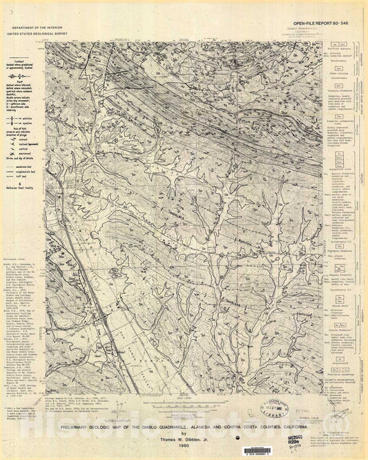 Map : Preliminary geologic map of the Diablo quadrangle, Alameda and Contra Costa Counties, California, 1980 Cartography Wall Art :