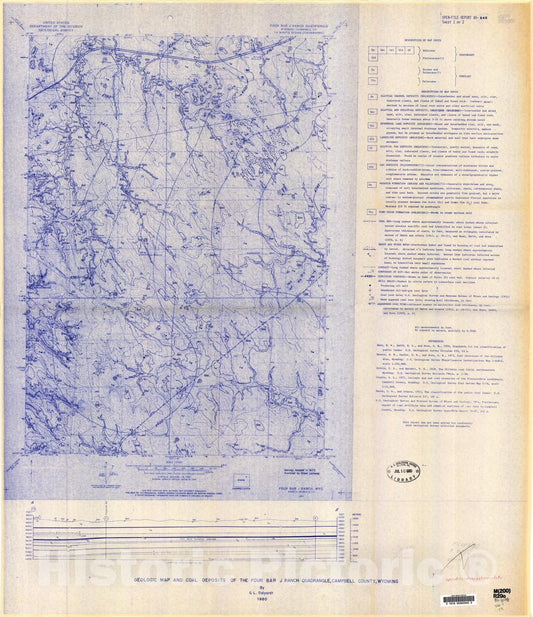 Map : Geologic map and coal deposits of the Four Bar J Ranch quadrangle, Campbell County, Wyoming, 1980 Cartography Wall Art :