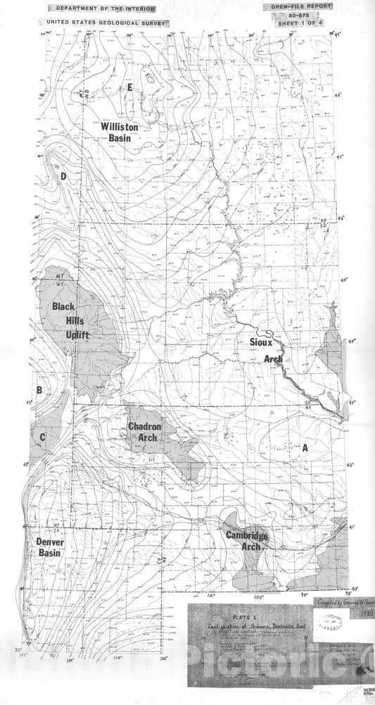 Map : Geologic setting of the Pierre Shale, northern Great Plains, 1980 Cartography Wall Art :