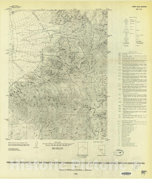 Map : Preliminary geologic map of the Granite Mountain quadrangle (SE 1/4 Kyle Hot Springs quadrangle), Pershing County, Nevada, 1980 Cartography Wall Art :