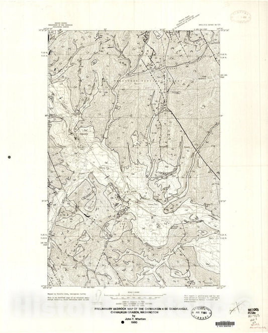 Map : Preliminary bedrock map of the Chiwaukum four SE quadrangle, Chiwaukum graben, Washington, 1980 Cartography Wall Art :