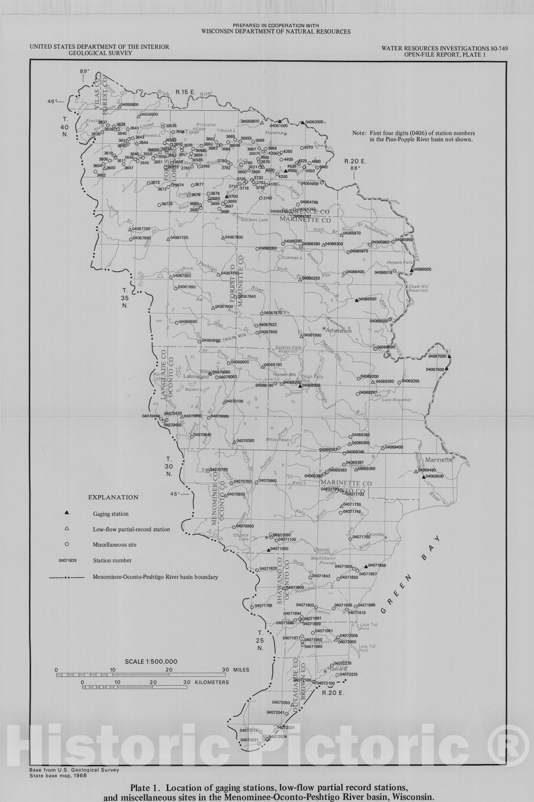Map : Low-flow characteristics of streams in the Menominee - Oconto - Peshtigo River Basin, Wisconsin, 1980 Cartography Wall Art :