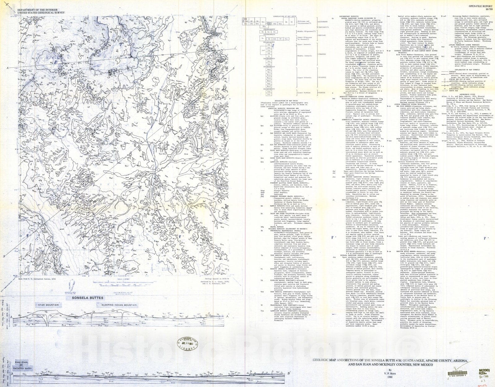 Map : Geologic map and sections of the Sonsela Butte four SE quadrangle, Apache County, Arizona, and San Juan and McKinley Counties, New Mexico, 1980 Cartography Wall Art :