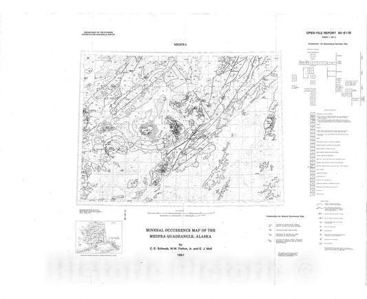 Map : Mineral occurrence map of the Medfra quadrangle, Alaska, 1980 Cartography Wall Art :