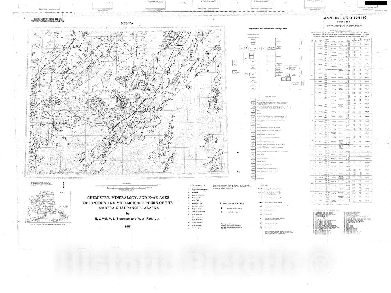 Map : Chemistry, mineralogy, and K-Ar ages of igneous and metamorphic rocks of the Medfra quadrangle, Alaska, 1980 Cartography Wall Art :