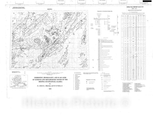 Map : Chemistry, mineralogy, and K-Ar ages of igneous and metamorphic rocks of the Medfra quadrangle, Alaska, 1980 Cartography Wall Art :