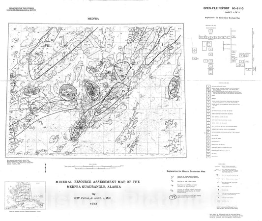 Map : Mineral resource assessment map of the Medfra quadrangle, Alaska, 1980 Cartography Wall Art :