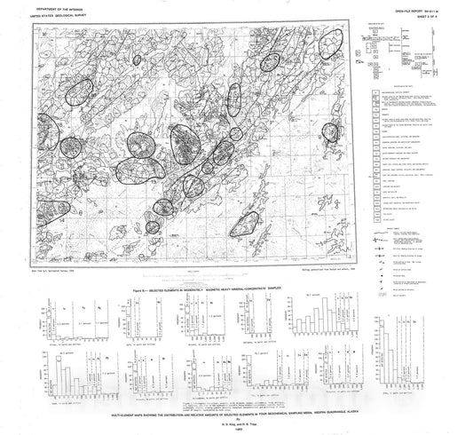 Map : Multi-element maps showing the distribution and relative amounts of selected elements in four geochemical sampling media, Medfra quadrangle, Alaska, 1980 Cartography Wall Art :