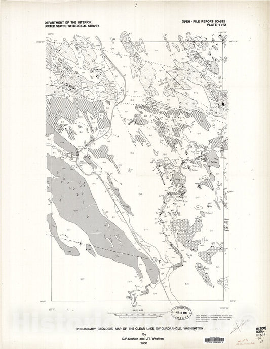 Map : Preliminary geologic map of the Clear Lake SW quadrangle, Skagit and Snohomish Counties, Washington, 1980 Cartography Wall Art :