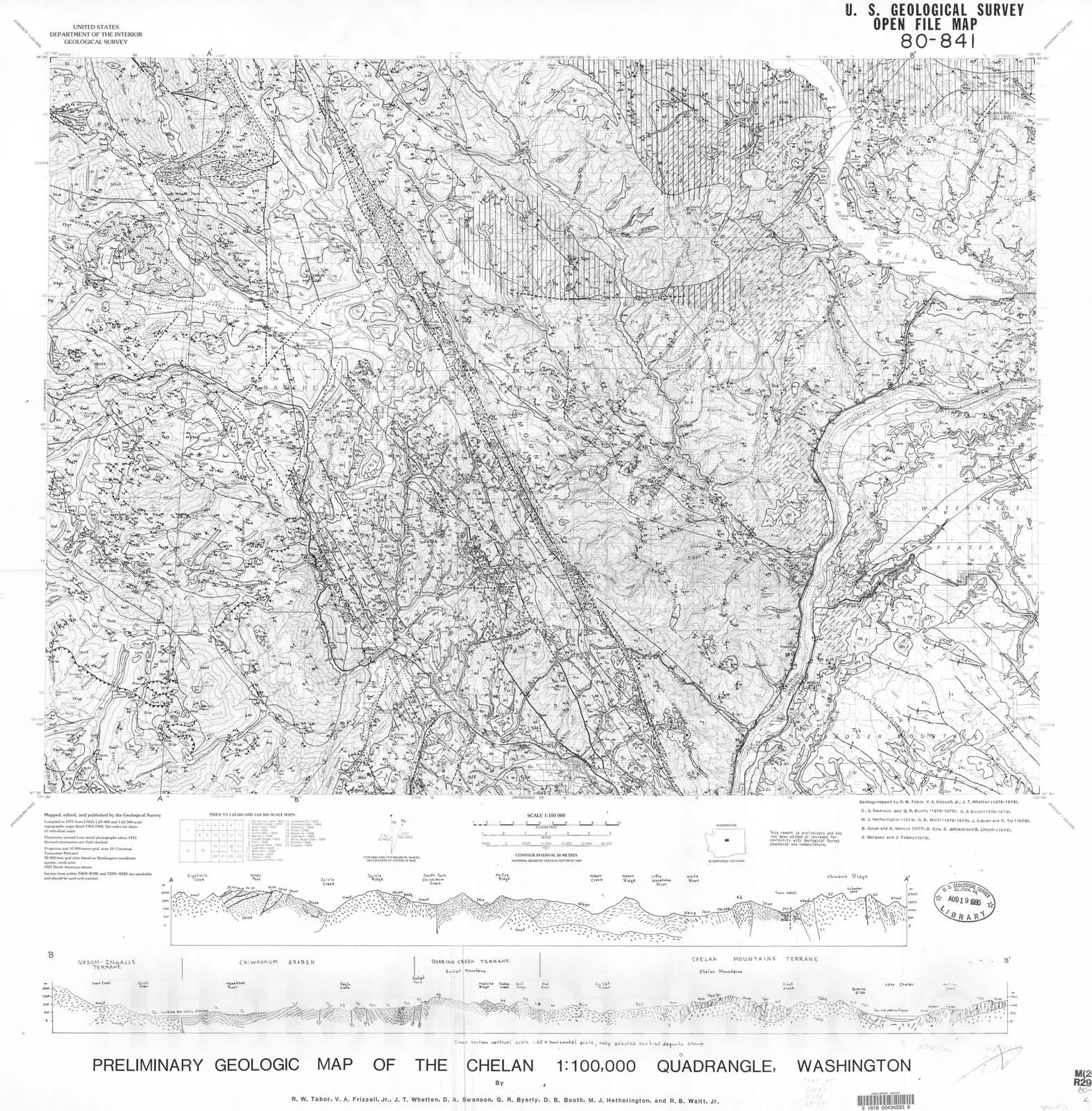 Map : Preliminary geologic map of the Chelan 1:100,000 quadrangle, Washington, 1980 Cartography Wall Art :