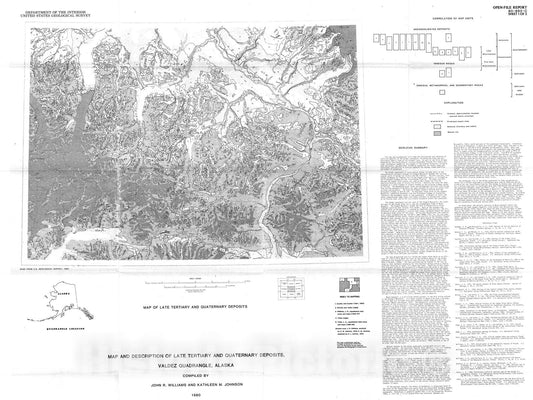 Map : Map and description of Late Tertiary and Quaternary deposits, Valdez quadrangle, Alaska, 1980 Cartography Wall Art :