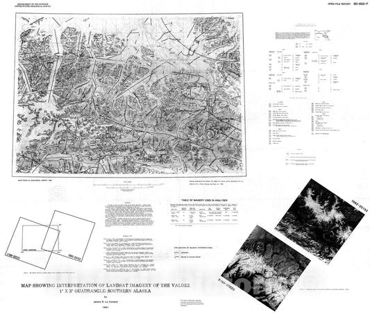Map : Map showing interpretation of Landsat imagery of the Valdez one degree x three degree quadrangle, southern Alaska, one980 Cartography Wall Art :