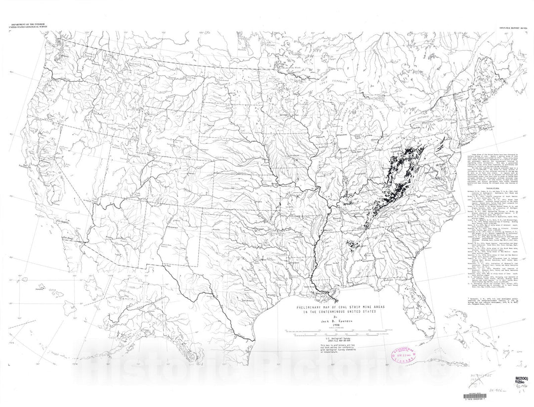 Map : Preliminary map of coal strip mine areas in the conterminous United States, 1980 Cartography Wall Art :