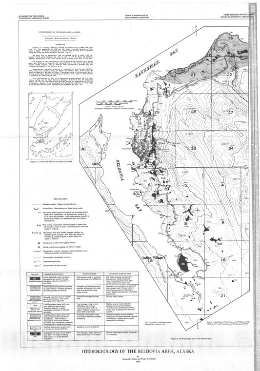 Map : Hydrogeology of the Seldovia area, Alaska, 1980 Cartography Wall Art :