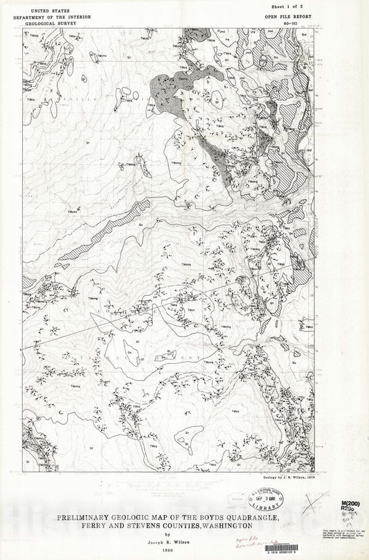 Map : Preliminary geologic map of the Boyds quadrangle, Ferry and Stevens Counties, Washington, 1980 Cartography Wall Art :