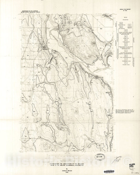 Map : Distribution and description of the geologic units in the Maltby quadrangle, Washington, 1981 Cartography Wall Art :