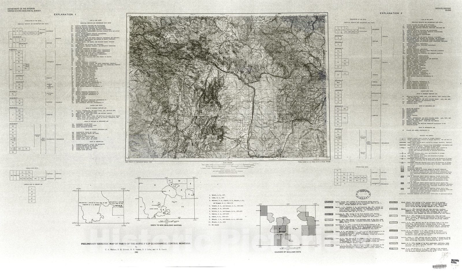 Map : Preliminary geologic map of parts of the Butte one degree X two degrees quadrangle, central Montana, one98one Cartography Wall Art :