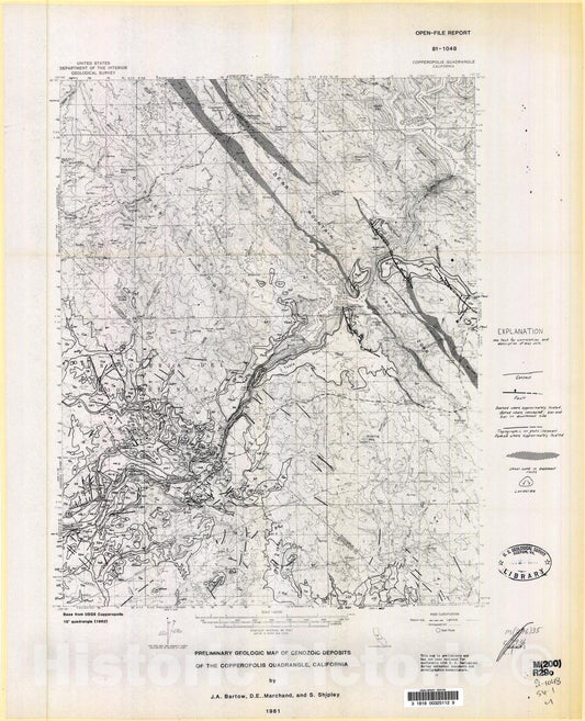 Map : Preliminary geologic map of Cenozoic deposits of Copperopolis quadrangle, California, 1981 Cartography Wall Art :