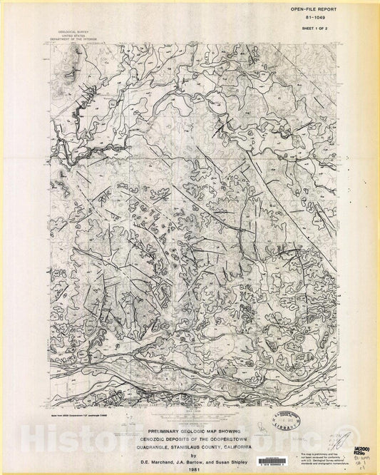 Map : Preliminary geologic maps showing Cenozoic deposits of the Cooperstown and La Grange quadrangles, Stanislaus and Tuolumne Counties, California, 1981 Cartography Wall Art :