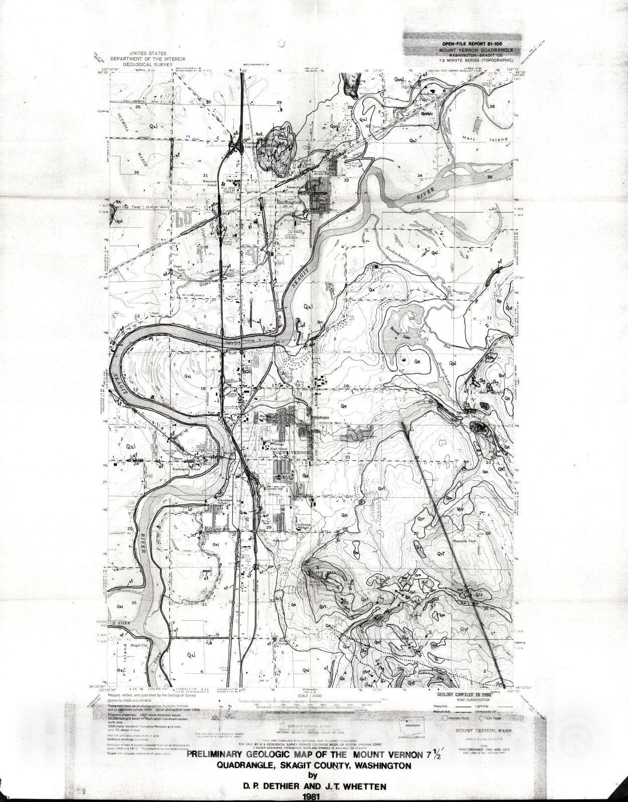 Map : Preliminary geologic map of the Mount Vernon seven 1/2' quadrangle, Skagit County, Washington, 1981 Cartography Wall Art :