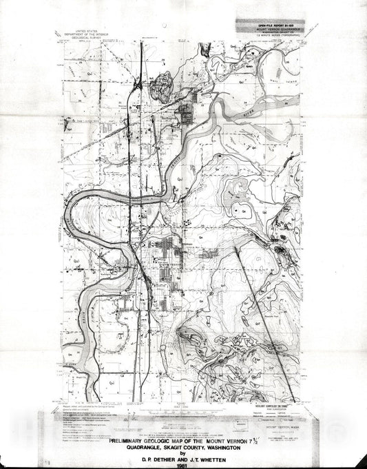 Map : Preliminary geologic map of the Mount Vernon seven 1/2' quadrangle, Skagit County, Washington, 1981 Cartography Wall Art :