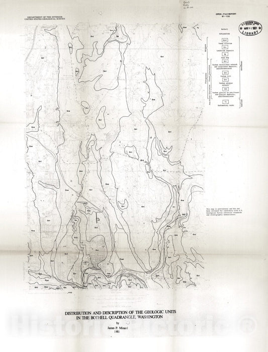 Map : Distribution and description of the geologic units in the Bothell quadrangle, Washington, 1981 Cartography Wall Art :
