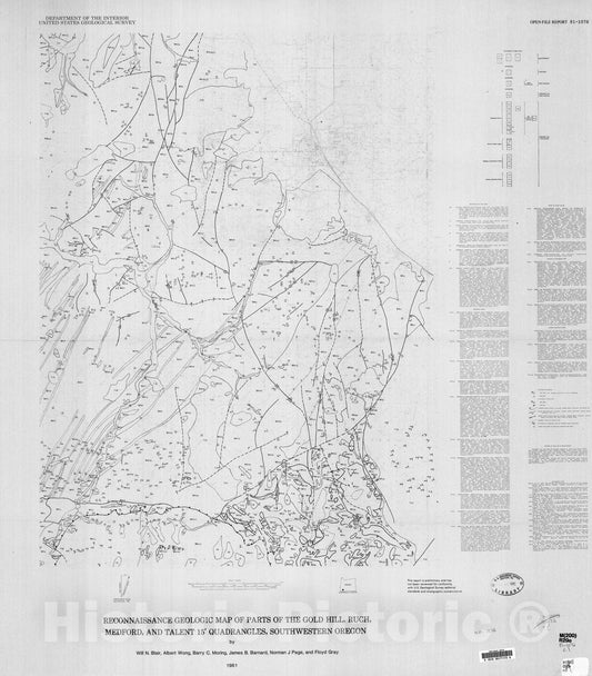 Map : Reconnaissance geologic map of parts of the Gold Hill, Ruch, Medford, and Talent 15' quadrangles, southwestern Oregon, 1981 Cartography Wall Art :