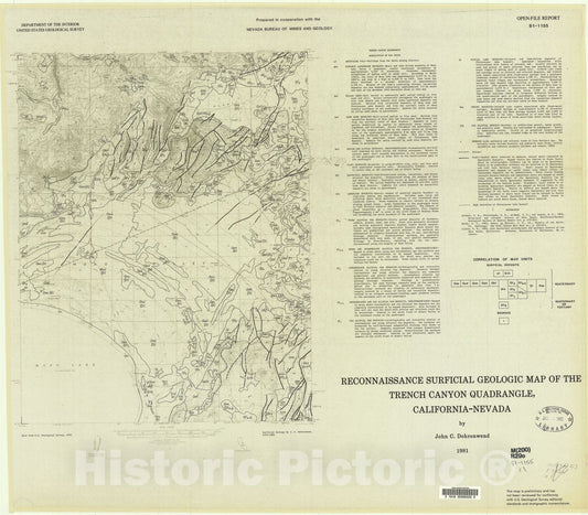 Map : Reconnaissance surficial geologic map of the Trench Canyon quadrangle, California - Nevada, 1981 Cartography Wall Art :