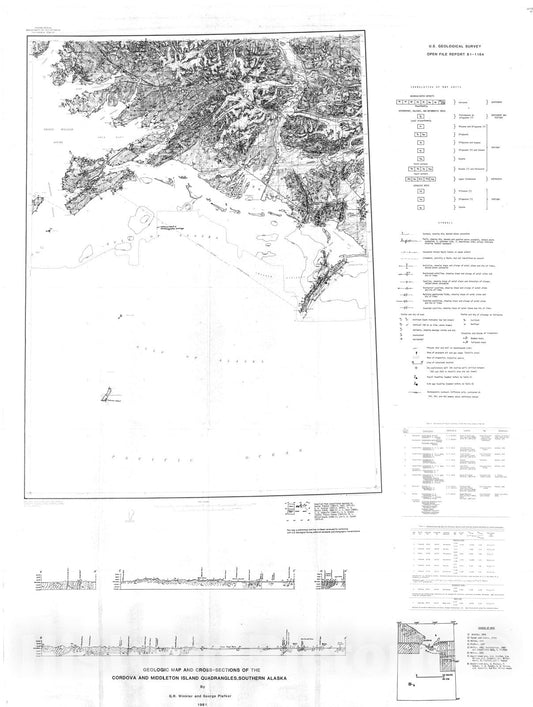 Map : Geologic map and cross sections of the Cordova and Middleton Island quadrangles, Alaska, 1981 Cartography Wall Art :