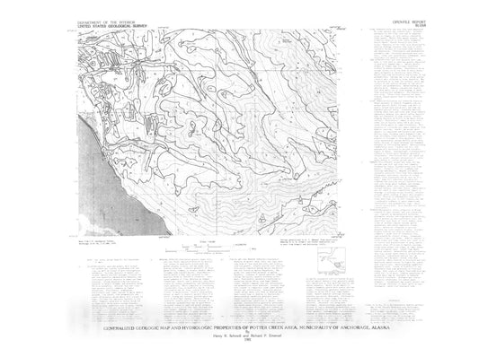Map : Generalized geologic map and hydrologic properties of Potter Creek area, municipality of Anchorage, Alaska, 1981 Cartography Wall Art :