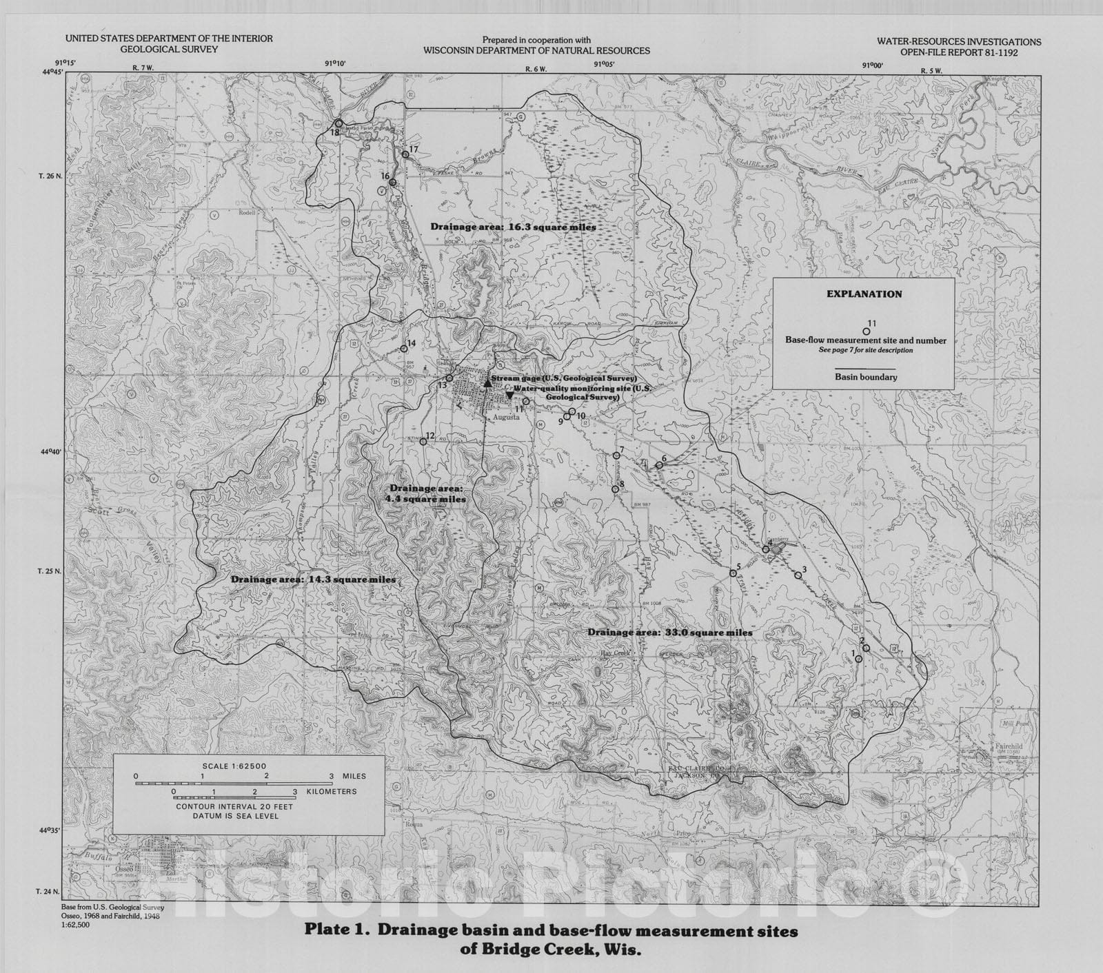 Map : An assessment of streamflow, water quality, and the effects of constructing an impoundment on Bright Creek at Augusta, Wisconsin, 1981 Cartography Wall Art :