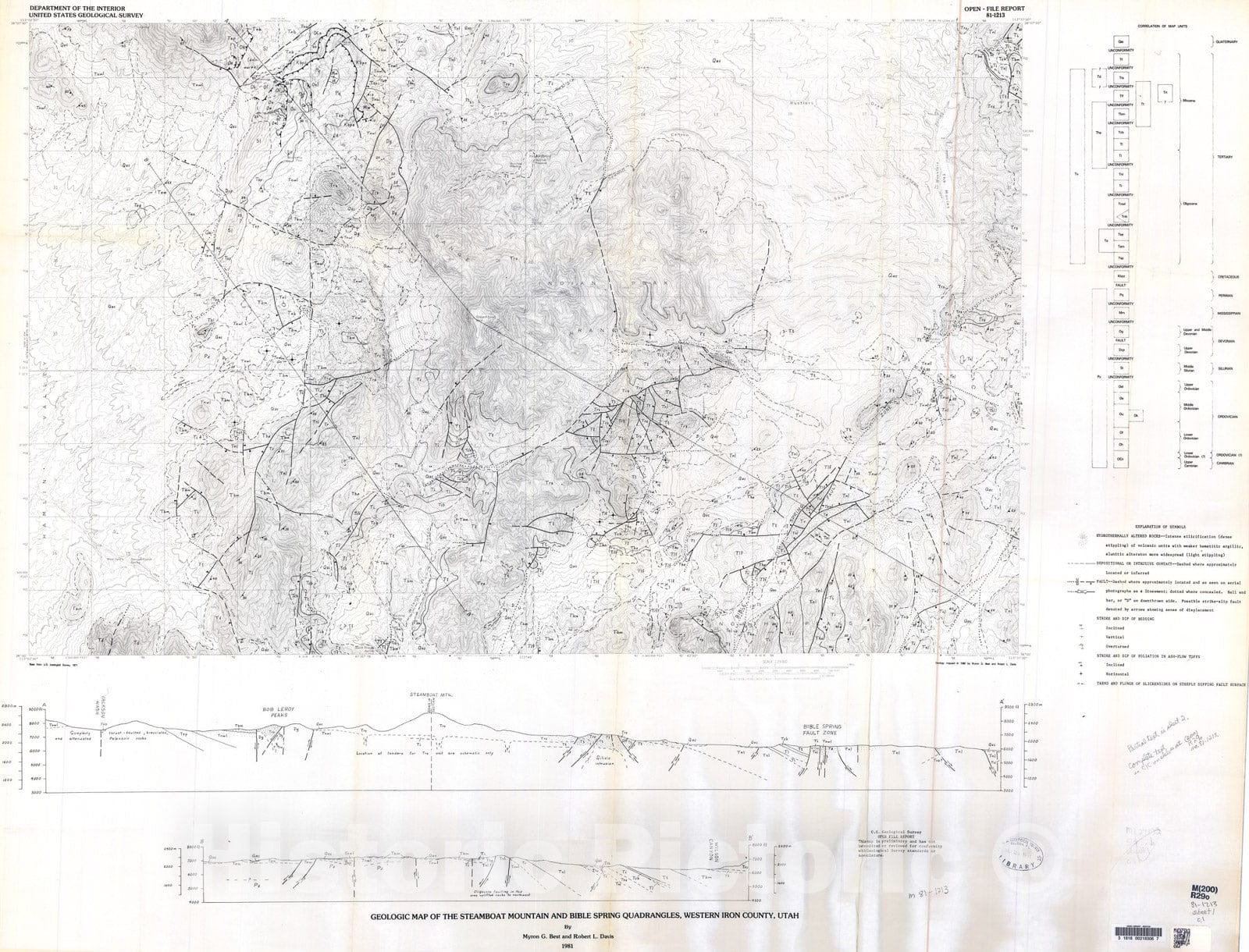 Map : Geologic map of the Steamboat Mountain and Bible Spring quadrangles, western Iron County, Utah, 1981 Cartography Wall Art :