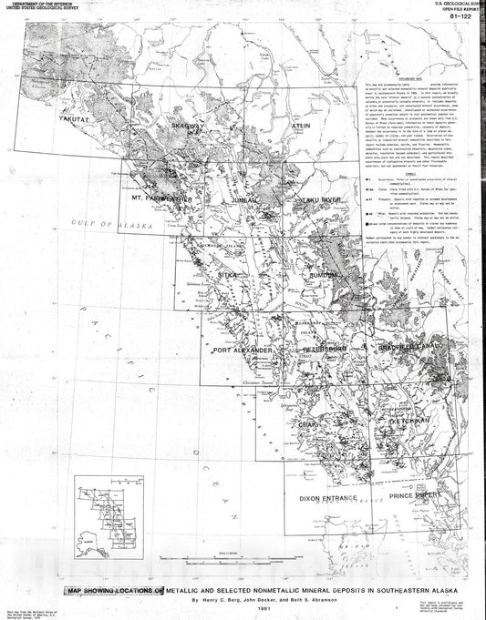 Map : Metallic mineral deposits of southeastern Alaska, 1981 Cartography Wall Art :