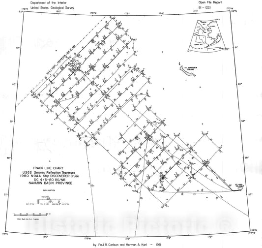 Map : High-resolution seismic reflection profiles: Navarin Basin province, northern Bering Sea, 1980, 1981 Cartography Wall Art :