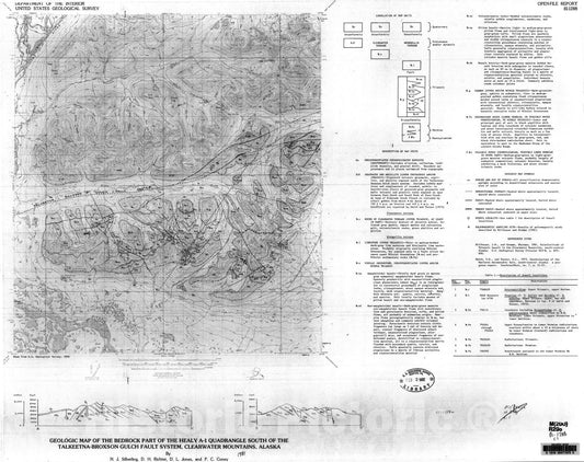 Map : Geologic map of the bedrock part of the Healy A-1 quadrangle south of the Talkeetna - Broxson gulch fault system, Clearwater Mountains, Alaska, 1981 Cartography Wall Art :