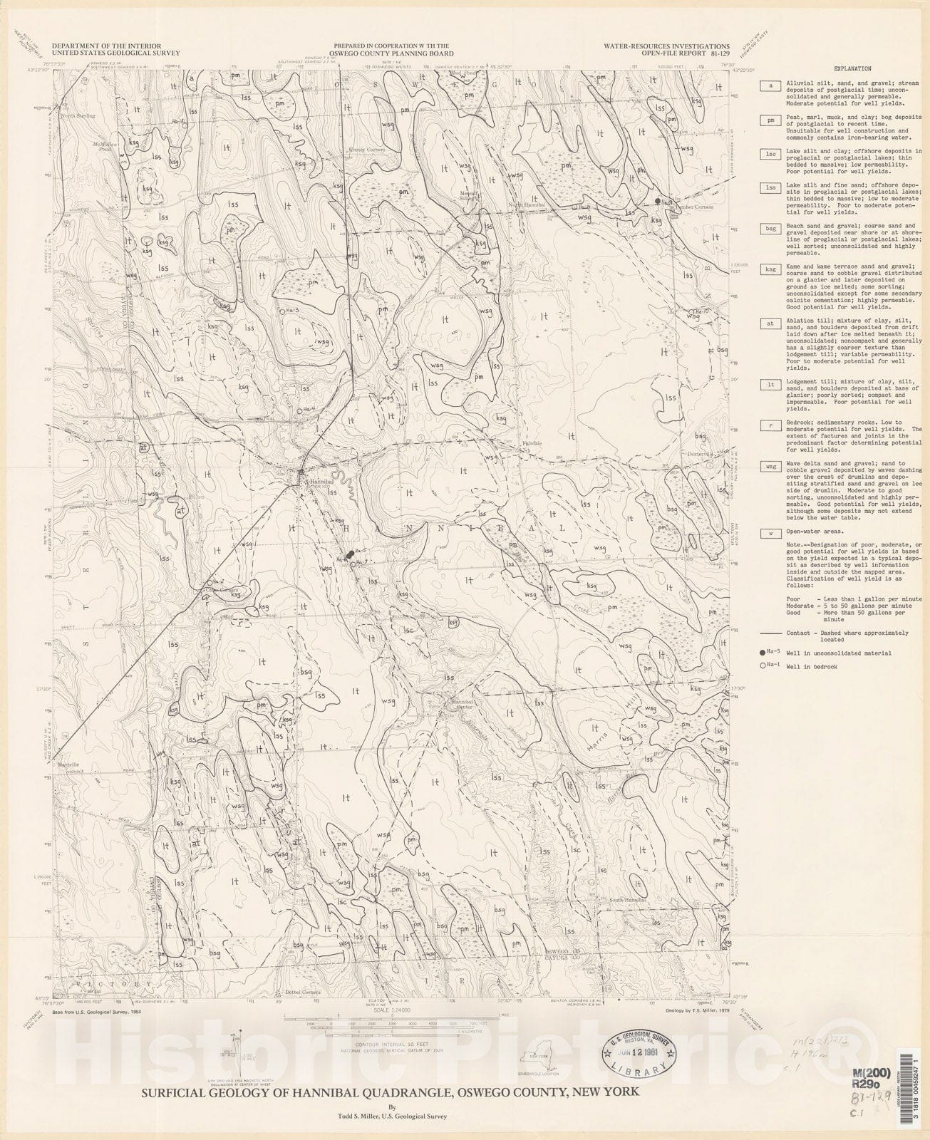 Map : Surficial geology of Hannibal quadrangle, Oswego County, New York, 1981 Cartography Wall Art :