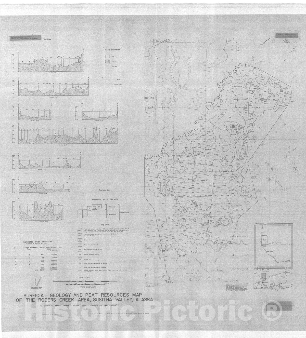 Map : Surficial geology and peat resources map of the Rogers Creek area, Susitna Valley, Alaska, 1981 Cartography Wall Art :